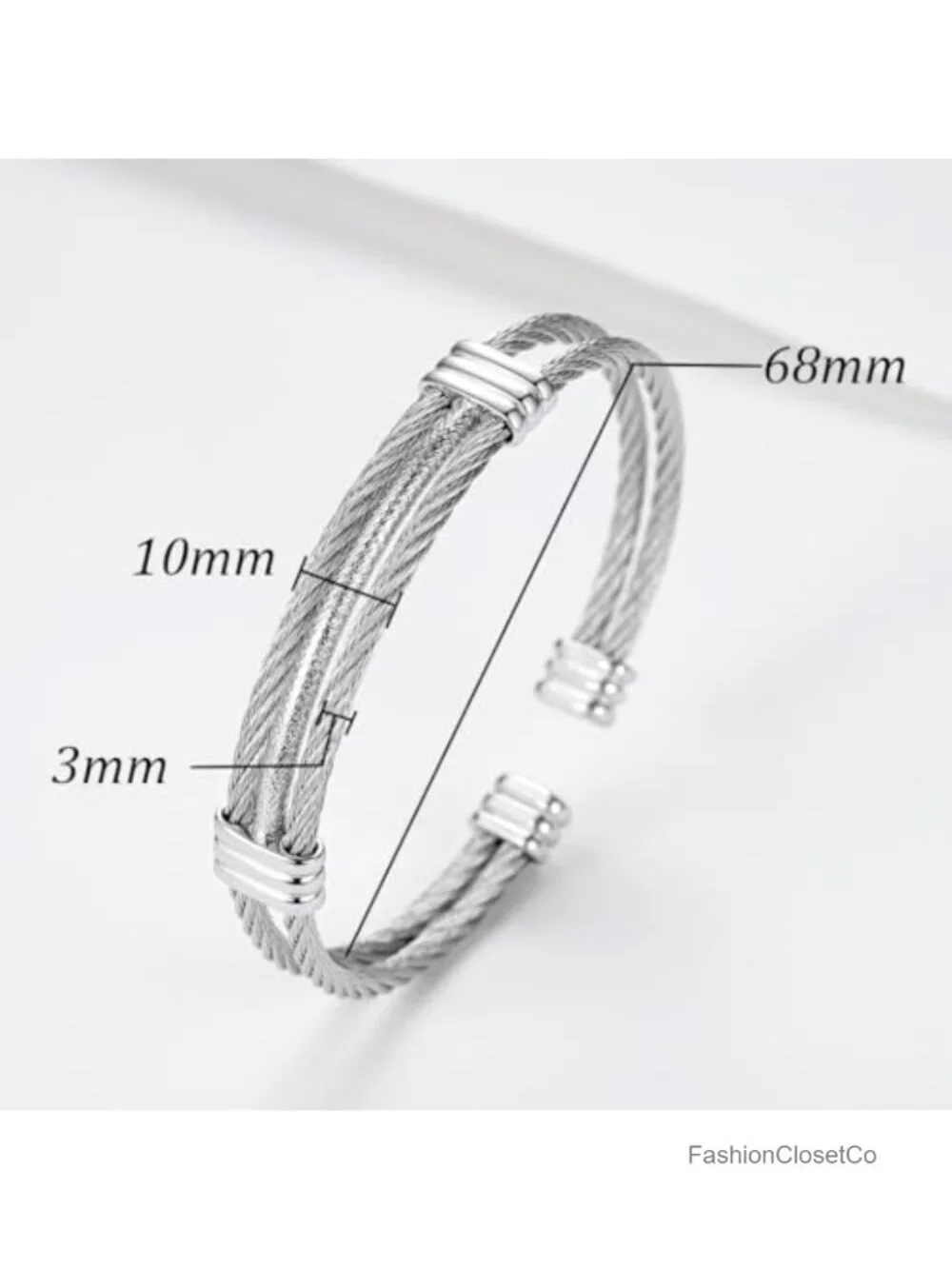 Cable Wire Twisted Cuff Bangle Bracelet Stainless Steel Jewelry Women